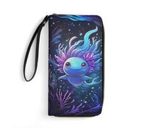 Anceky Bellissimo portafoglio in pelle Axolotls Ocean, lungo, porta carte, fibbia regolabile, custodia per più carte con cinturino da polso antiscivolo
