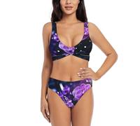 Anceky Bikini a Triangolo a Due Pezzi da Donna con Motivo Fiore Solitario e Top a U.