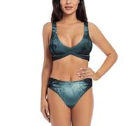 Anceky Bikini a Triangolo a Due Pezzi da Donna con Motivo luci a Zucca nebbiose e Top a U
