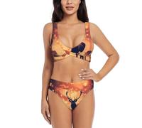 Anceky Bikini a Triangolo a Due Pezzi da Donna con Stampa Cervo Solitario e Top a U.