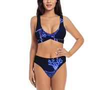 Anceky Bikini a Triangolo a Due Pezzi da Donna con Stampa Elfo-Cervo luminescente e Top a U, Completo da Bagno Sexy.