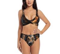 Anceky Bikini a Triangolo a Due Pezzi da Donna con Stampa Pastore Tedesco e Top a U.