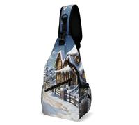 Anceky Borsa a tracolla Natale Inverno Scena felice Stampata Zaino a tracolla Borse a tracolla per donne Uomini Borsa sul petto per lavoro Viaggio Escursionismo