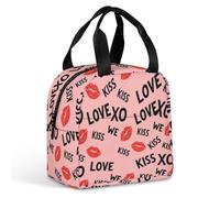 Anceky Borsa termica a prova di perdite con manico antiscivolo e stampa a labbra, ideale per ufficio, escursioni, picnic, uscite informali e facili da trasportare.