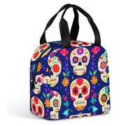 Anceky Borsa termica impermeabile e leggera per il pranzo, adatta sia per uomo che per donna, con manici antiscivolo e isolamento termico a prova di perdite (Day Dead Cool Mexican Sugar Skull).