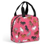 Anceky Borsa termica impermeabile e leggera per il pranzo, adatta sia per uomo che per donna, con manici antiscivolo (cavalli rosa).