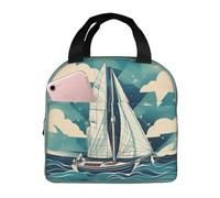 Anceky Borsa termica isolante con stampa di barca a vela sull'oceano, riutilizzabile, ideale per il pranzo di uomini e donne, per lavoro e picnic.