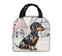 Anceky Borsa termica isolante con stampa di bassotto parigino, riutilizzabile, ideale per il pranzo di donne e uomini, per lavoro e picnic.