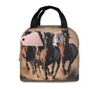 Anceky Borsa termica isolante con stampa di cavalli al galoppo, riutilizzabile, ideale per il pranzo di donne e uomini, per lavoro e picnic.