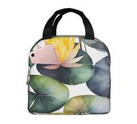 Anceky Borsa termica isolante con stampa di ninfee nere, borsa per il pranzo riutilizzabile, ideale per uomo e donna, per lavoro e picnic.