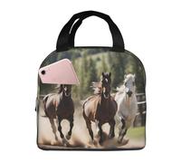Anceky Borsa termica isolante con stampa di tre cavalli al galoppo, riutilizzabile, ideale per il pranzo di donne e uomini, per lavoro e picnic.