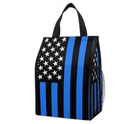 Anceky Borsa termica isolante per alimenti con tasche, bandiera americana Thin Blue Line, borsa termica pieghevole a prova di perdite per lavoro e picnic.