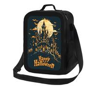Anceky Borsa termica isolante per il pranzo con alfabeto e castello di Halloween, riutilizzabile e a prova di perdite, ideale per uomo e donna, ufficio, lavoro, scuola, spiaggia o viaggi.
