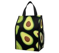 Anceky Borsa termica isolante per il pranzo con tasche a rete, fantasia avocado verde e nera, leggera, pieghevole e a prova di perdite, ideale per il pendolarismo e i viaggi.