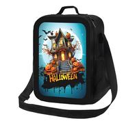 Anceky Borsa termica per il pranzo a forma di zucca e castello lunare di Halloween, riutilizzabile e a prova di perdite, ideale per uomo, donna, ufficio, lavoro, scuola, spiaggia o viaggio.