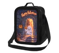 Anceky Borsa termica per il pranzo con castello e fantasmi di Halloween, riutilizzabile e a prova di perdite, ideale per uomo, donna, ufficio, lavoro, scuola, spiaggia o viaggi.