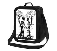 Anceky Borsa termica per il pranzo con due scheletri e albero di Halloween, riutilizzabile e a prova di perdite, ideale per uomo, donna, ufficio, lavoro, scuola, spiaggia o viaggio.