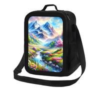 Anceky Borsa termica per il pranzo con paesaggio floreale e montano, riutilizzabile e a prova di perdite, ideale per uomo e donna, ufficio, lavoro, scuola, spiaggia o viaggi.