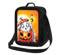 Anceky Borsa termica per il pranzo con zucche e fantasmi di Halloween, riutilizzabile e a prova di perdite, ideale per uomo, donna, ufficio, lavoro, scuola, spiaggia o viaggio.