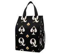 Anceky Borsa termica pieghevole a prova di perdite, con stampa della Regina di Picche dorata, con tasche, ideale per impiegati e appassionati di attività all'aperto.