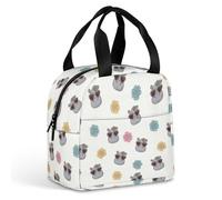 Anceky Borsa termica portatile con ippopotamo e cuore, resistente all'acqua, ideale per il pranzo, con tasca frontale, perfetta per escursioni, campeggio e gite fuori porta.