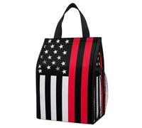 Anceky Borsa termica portatile per picnic, bandiera Thin Red Line con teschio da pompiere, borsa frigo termica pieghevole a prova di perdite con tasche per pranzi all'aperto ed escursioni