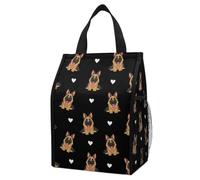 Anceky Borsa termica unisex per il pranzo, con un grazioso motivo a cuore e cane pastore, riutilizzabile, a prova di perdite, pieghevole, con tasche, ideale per l'ufficio e i picnic.