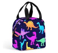 Anceky Borse termiche a prova di perdite per il pranzo con divertenti dinosauri al neon, ideali per lavoro, shopping e uso quotidiano, leggere e portatili, perfette per i viaggi.