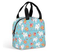 Anceky Borse termiche pieghevoli e leggere con tasca frontale per cani Samoiedo unisex, con fantasia floreale, ideali per viaggi, lavoro, ufficio, escursioni, campeggio e gite.