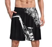 Anceky Boxer da Pigiama da Uomo in Raso con Sassofono Bianco e Nero, Effetto Seta, Intimo da Notte