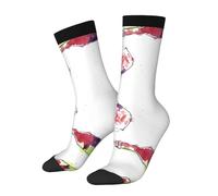 Anceky Calzini da uomo e da donna con motivo raffigurante una bottiglia di vino rosso che si tuffa nel cibo, nelle bevande e nelle festività.