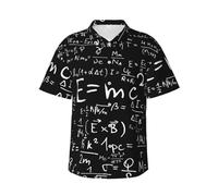 Anceky Camicia da Uomo a Maniche Corte con Bottoni, con Formula Matematica ed Equazione, Colore Nero, Stile Hawaiano, Ideale per la Spiaggia.