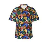 Anceky Camicia da Uomo a Maniche Corte con Bottoni, con Ritratti di Donne africane e Fiori, Stile Hawaiano da Spiaggia.