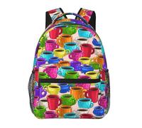 Anceky Colorful Cartoon Coffee Mug Design Laptop Backpack, Personalized Print Daypack, Lightweight Large Capacity Travel Bag for Yoga, Beach, Hiking