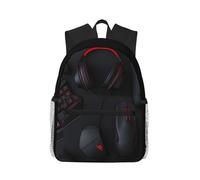Anceky Configurazione da gioco, vista dall'alto, periferiche nere. Zaino compatto e casual, zaino da viaggio unisex.