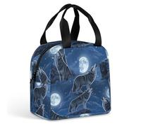 Anceky Contenitore termico pieghevole portatile per alimenti con maniglia antiscivolo, modello Full Moon Wolf, ideale per escursionismo, campeggio e uso quotidiano.