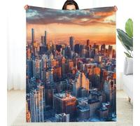 Anceky Coperta in flanella con tramonto sugli edifici della città, morbida e calda coperta multifunzionale per divano, letto, viaggio, campeggio, regalo per tutte le stagioni, 50 * 60 pollici
