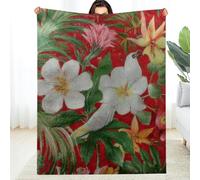 Anceky Coperta leggera in tessuto floreale con uccellino bianco, coperta in flanella accogliente per tutte le stagioni, per divano, viaggio, campeggio, letto, regalo multiuso 50 * 60 pollici