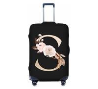 Anceky Coprivaligia da viaggio con lettera S floreale dorata, in spandex, con protezione per valigia, antigraffio, adatta a bagagli da 18 a 32 pollici, coprivaligia per bambini e adulti, piccola