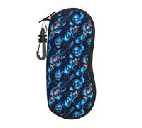 Anceky Custodia morbida per occhiali da sole, custodia per occhiali da chitarra con teschio di fiamma blu con gancio, custodia leggera in neoprene con cerniera per occhiali da donna e uomo