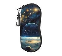 Anceky Custodia per occhiali stampata con luna, stelle e pianeti per uomo e donna, custodia per occhiali, custodia morbida portatile per occhiali da sole con clip