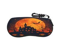 Anceky Custodia per occhiali ultraleggera portatile con guscio morbido e a forma di luna piena e casa stregata, in neoprene, con gancio, per viaggi, escursioni, corsa e uso quotidiano