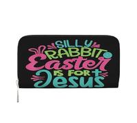 Anceky Divertente coniglio pasquale sciocco, la Pasqua è per Gesù, portafoglio in pelle PU per donne e uomini, portafoglio per carte di credito, pochette lunga con cerniera