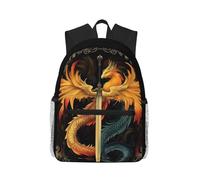 Anceky Drago avvolto da ali dorate, spada, zaino compatto e casual, zaino da viaggio unisex