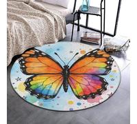 Anceky Elegante tappeto rotondo da interni, morbido e assorbente, 91 cm | Antiscivolo, con una farfalla monarca arancione, ideale per arredare il soggiorno e la casa.