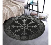Anceky Elegante tappeto rotondo da interni, morbido e assorbente, 91 cm | Decorativo, nero, design celtico vichingo, bussola runica magica, Vegvisir, draghi, tatuaggio, stampato, comodo sottotappeto