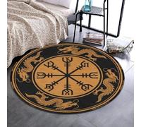 Anceky Elegante tappeto rotondo da interni, morbido e assorbente, 91 cm | Decorativo, nero, design celtico vichingo, bussola runica magica, Vegvisir, draghi, tatuaggio, stampato, comodo sottotappeto
