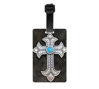 Anceky Etichette per bagagli in pelle lavorata Primitive Cowboy Western color verde acqua turchese marrone, etichette rettangolari per valigie con tracolla