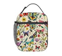 Anceky farfalle e uccelli liberi tra i fiori selvatici Borsa termica per il pranzo per uomo e donna Grande contenitore termico portatile impermeabile riutilizzabile con tasche per lavoro, viaggio, pi
