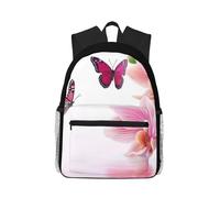Anceky Farfalle rosa tra orchidee in fiore, zaino compatto e casual con riflesso, zaino da viaggio unisex